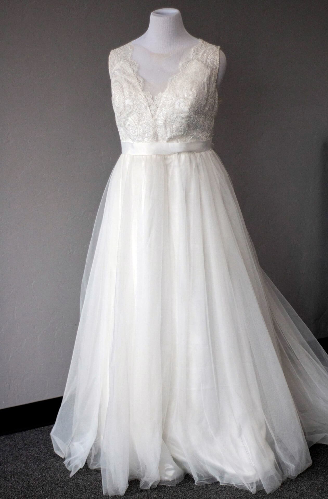 Wedding dress at Tangled in Tulle Bridal Outlet in Idaho Falls, Idaho